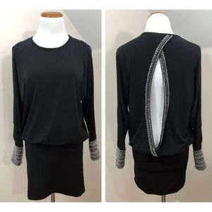 Moda International Cocktail Dress Open Back Slit Sleeves Size M